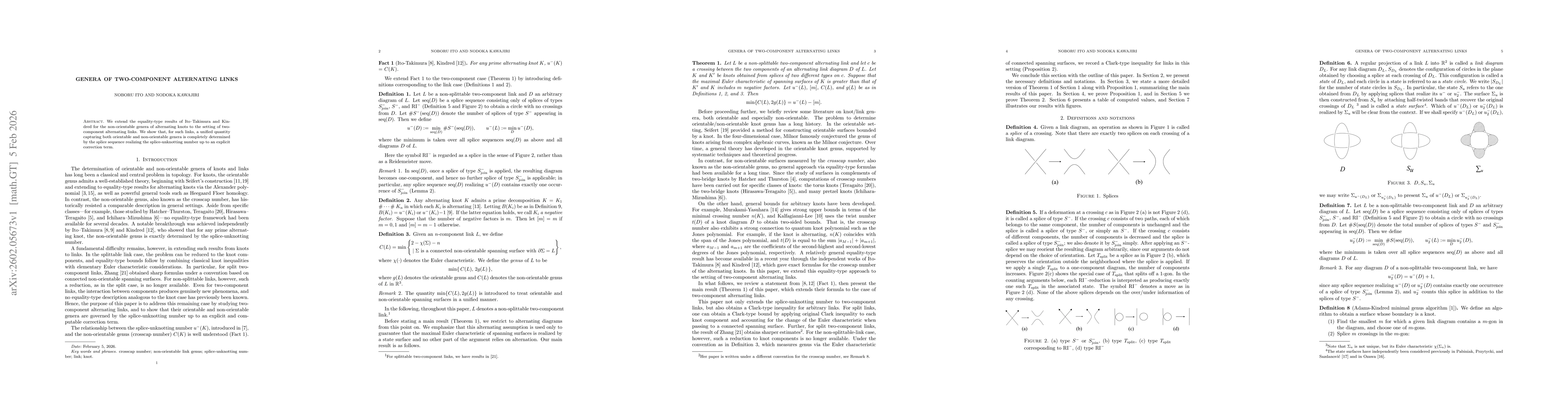 Thumbnail for Genera of two-component alternating links