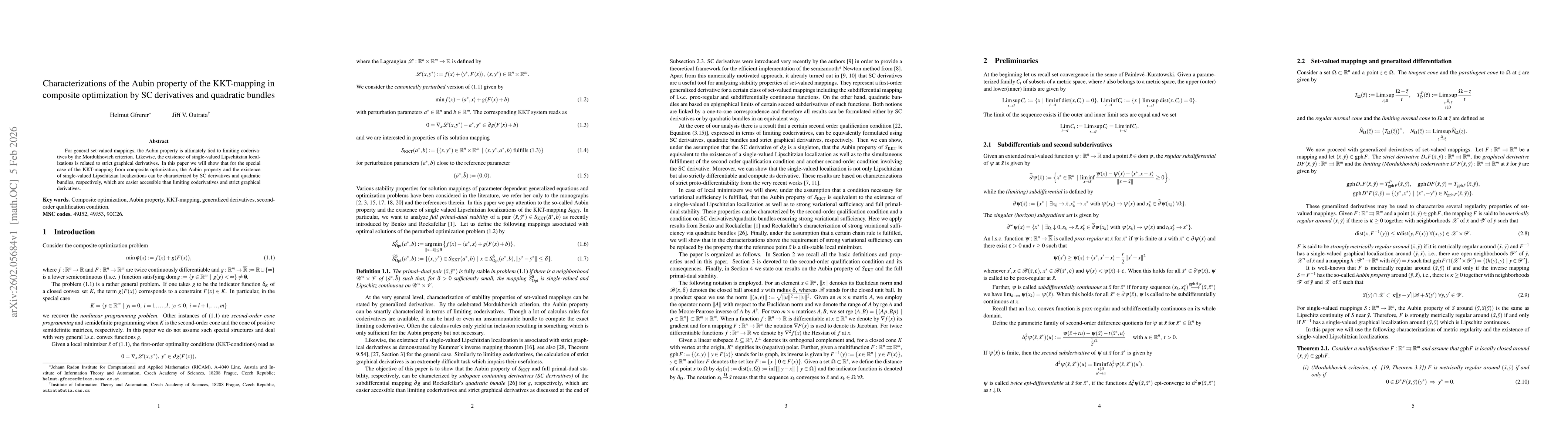 Thumbnail for Characterizations of the Aubin property of the KKT-mapping in composite optimization by SC derivatives and quadratic bundles