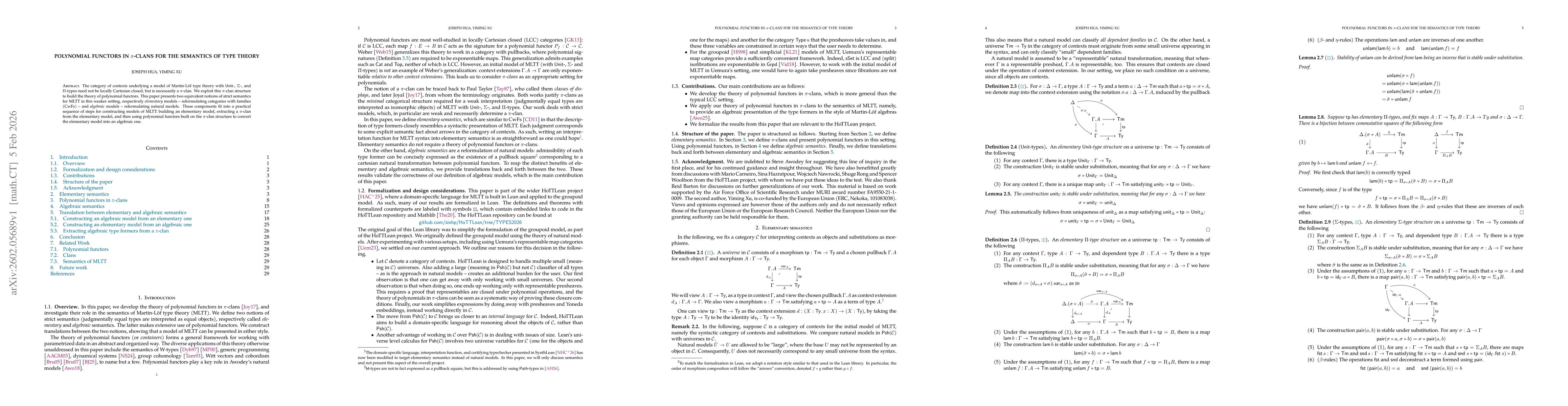 Thumbnail for Polynomial functors in π-clans for the semantics of type theory