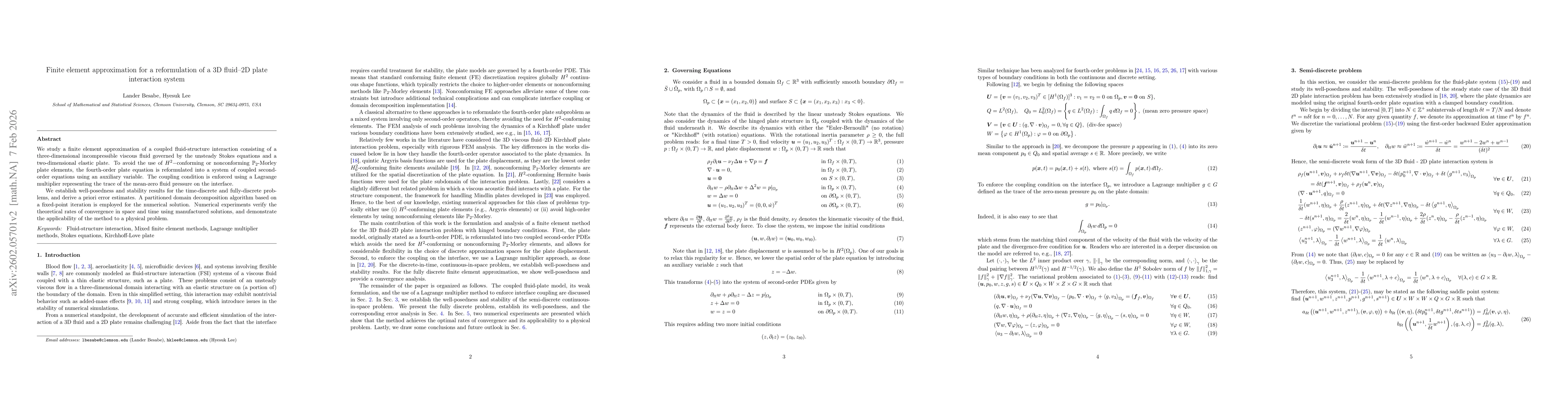 Thumbnail for Finite element approximation for a reformulation of a 3D fluid-2D plate interaction system