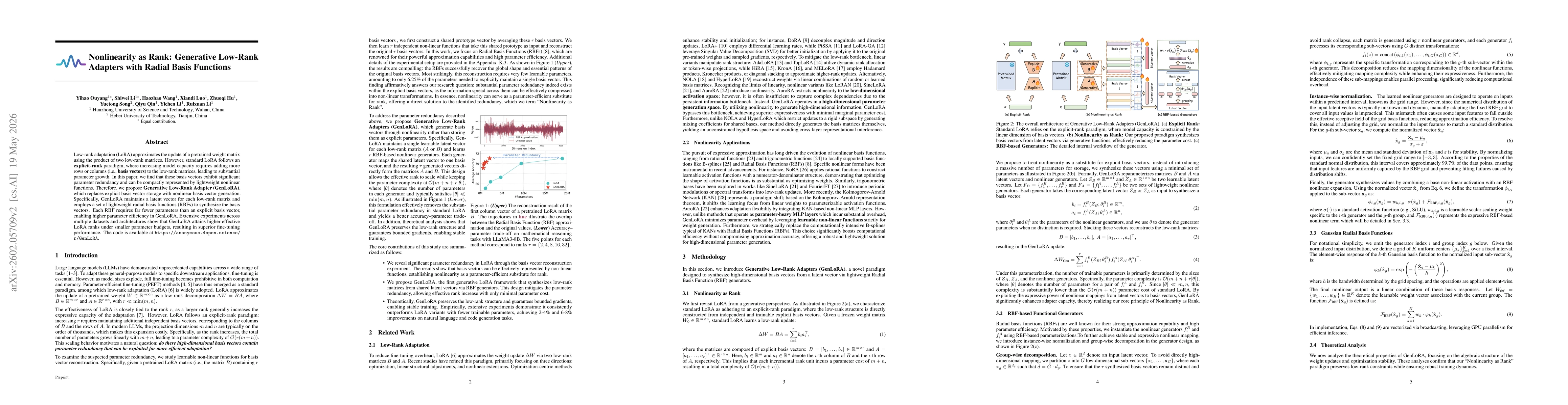 Thumbnail for Nonlinearity as Rank: Generative Low-Rank Adapter with Radial Basis Functions