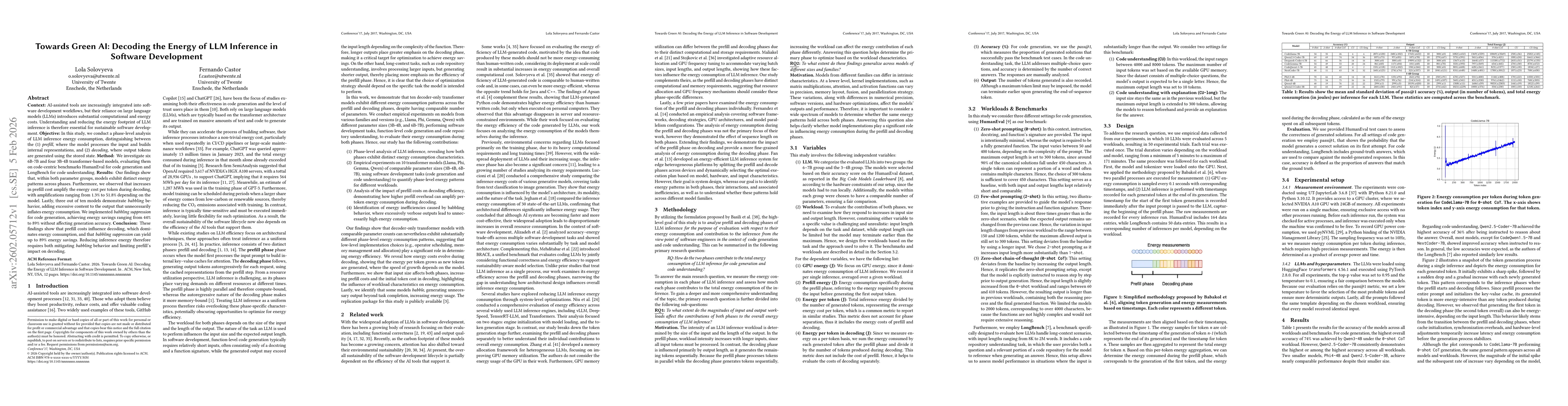 Thumbnail for Towards Green AI: Decoding the Energy of LLM Inference in Software Development