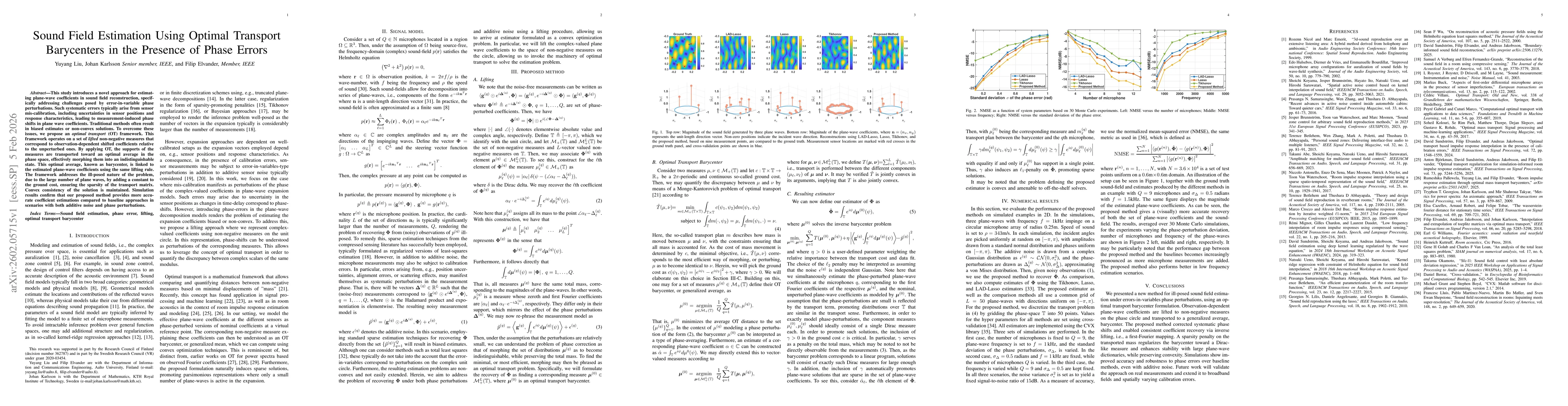 Thumbnail for Sound Field Estimation Using Optimal Transport Barycenters in the Presence of Phase Errors