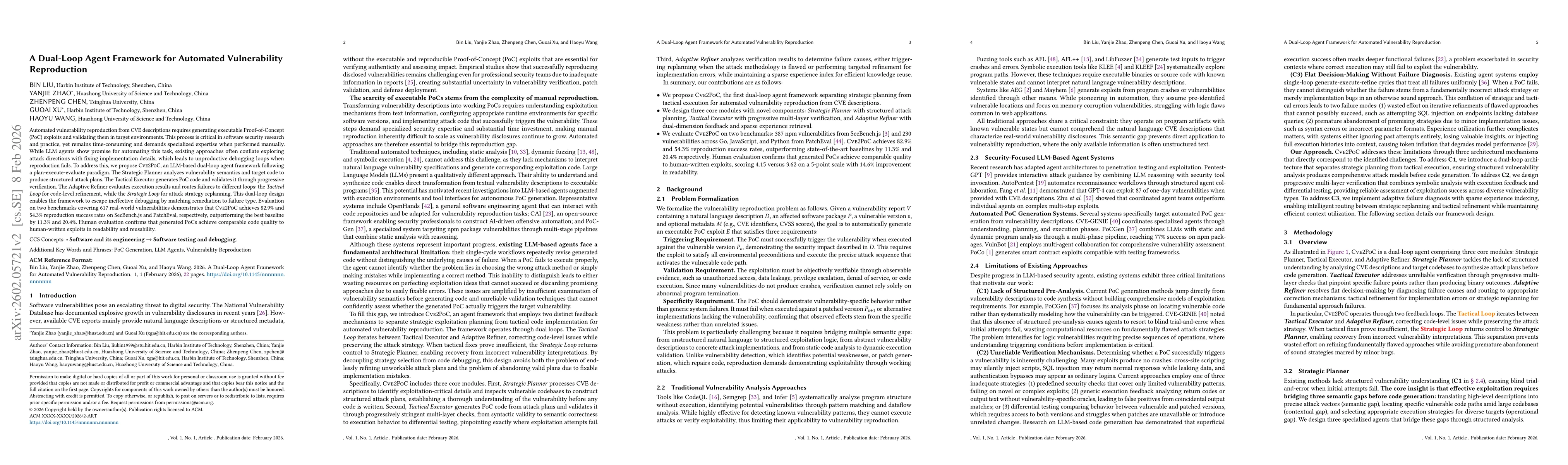 Thumbnail for A Dual-Loop Agent Framework for Automated Vulnerability Reproduction