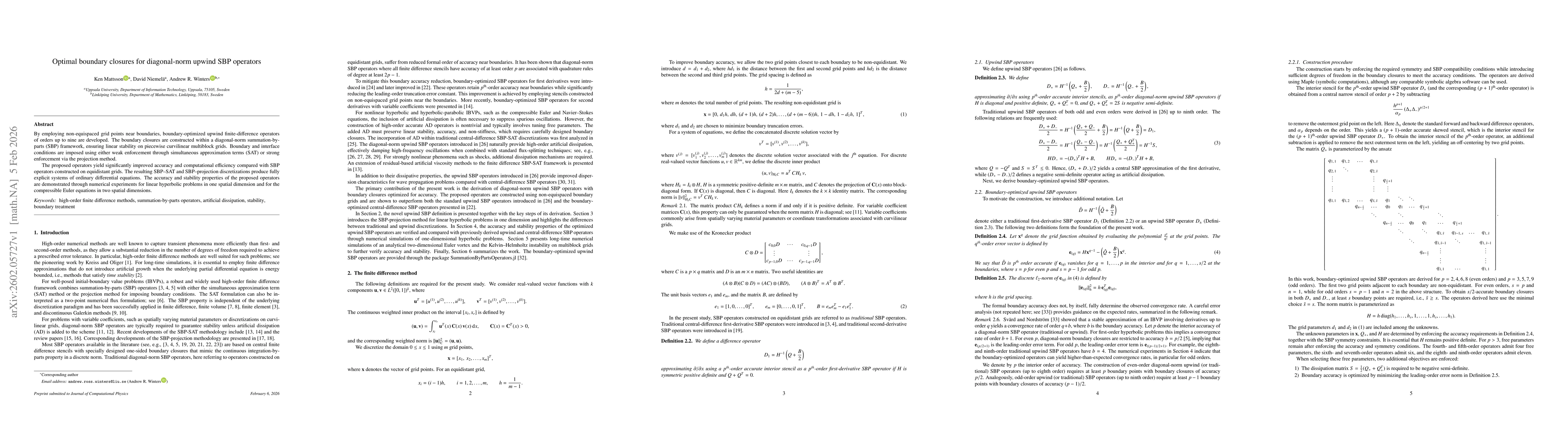Thumbnail for Optimal boundary closures for diagonal-norm upwind SBP operators
