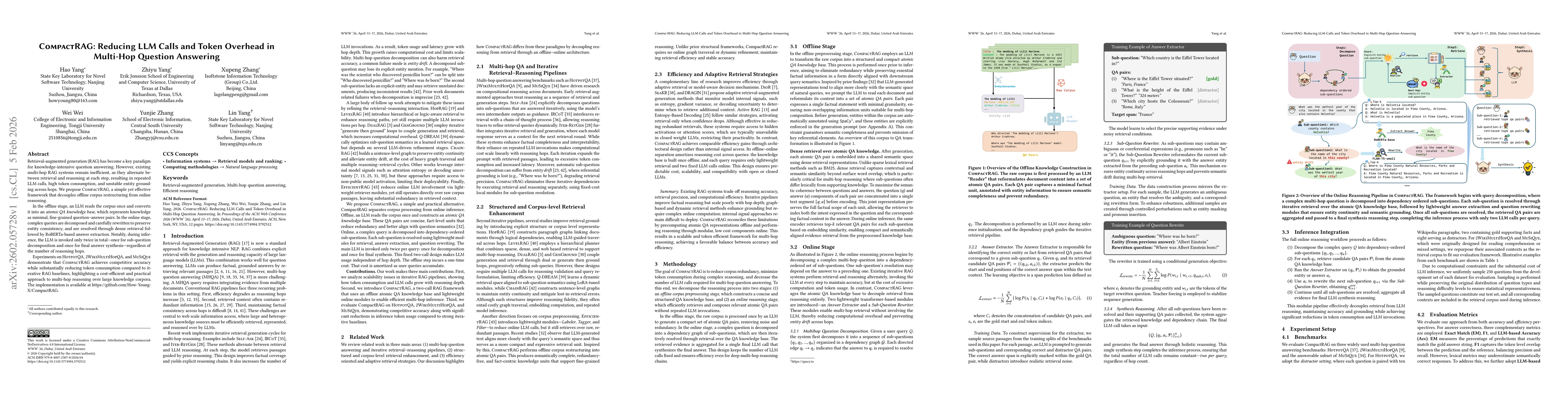 Thumbnail for CompactRAG: Reducing LLM Calls and Token Overhead in Multi-Hop Question Answering