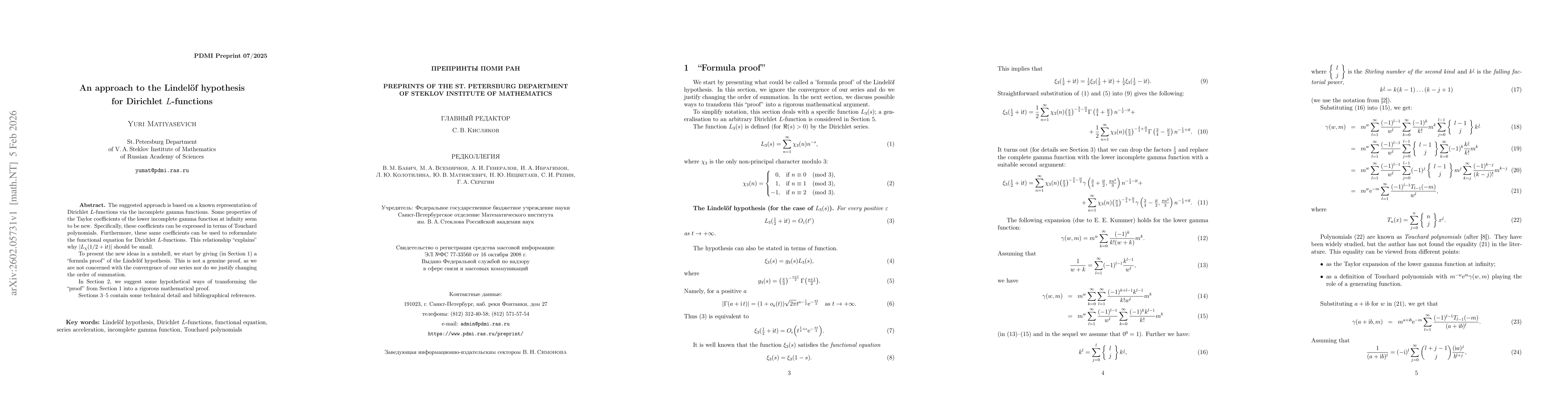 Thumbnail for An approach to the Lindelöf Hypothesis for Dirichlet $L$-functions