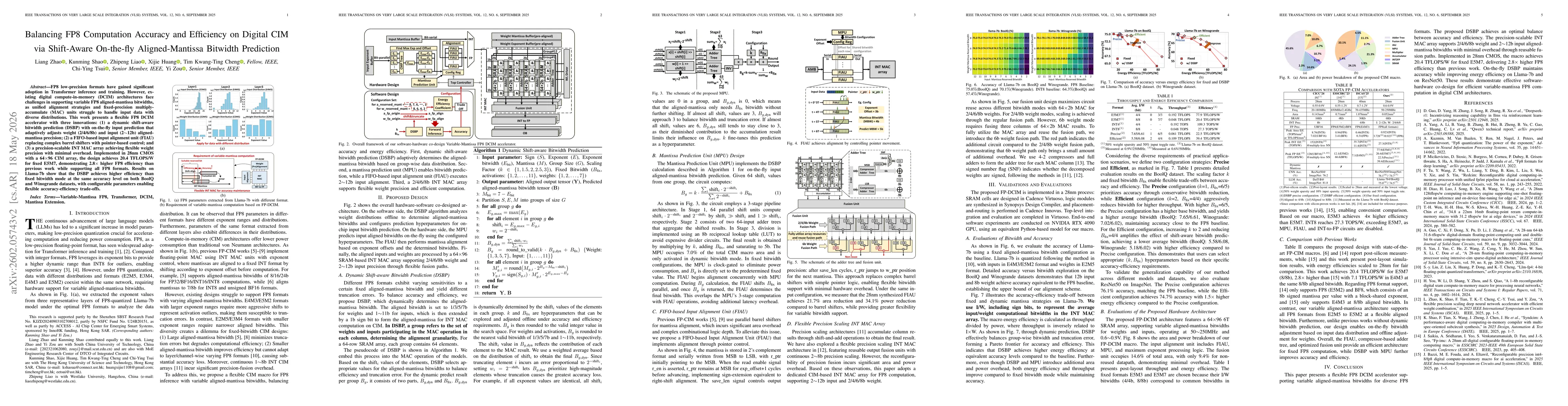 Thumbnail for Balancing FP8 Computation Accuracy and Efficiency on Digital CIM via Shift-Aware On-the-fly Aligned-Mantissa Bitwidth Prediction