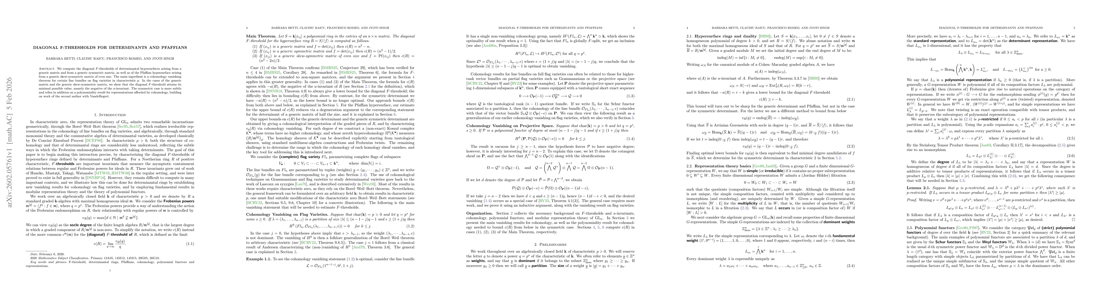 Thumbnail for Diagonal F-thresholds for determinants and Pfaffians