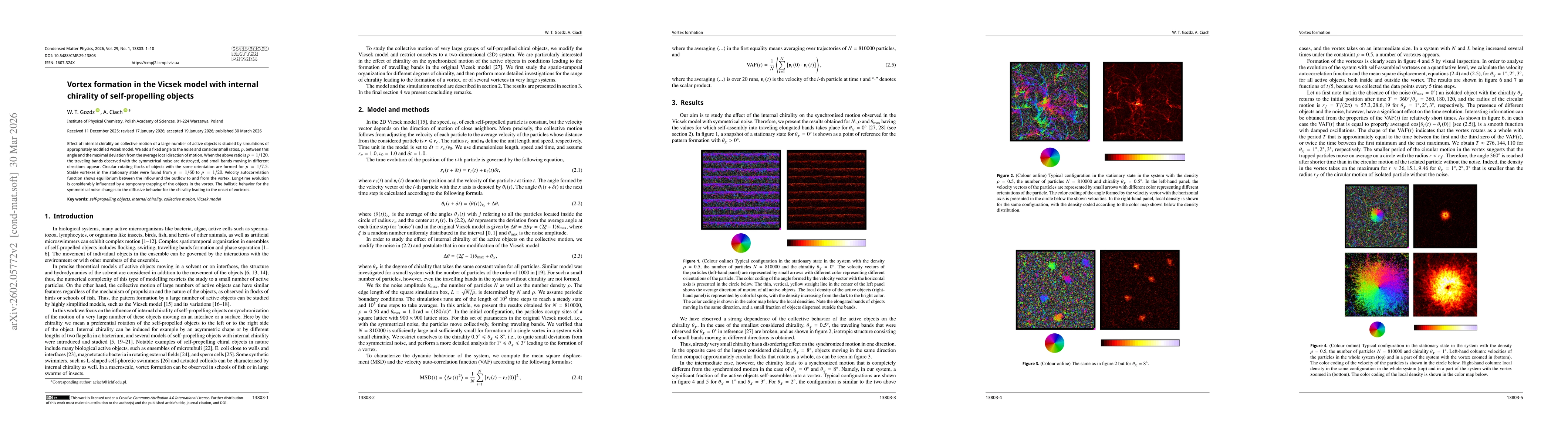 Thumbnail for Vortex formation in the Vicsek model with internal chirality of self-propelling objects