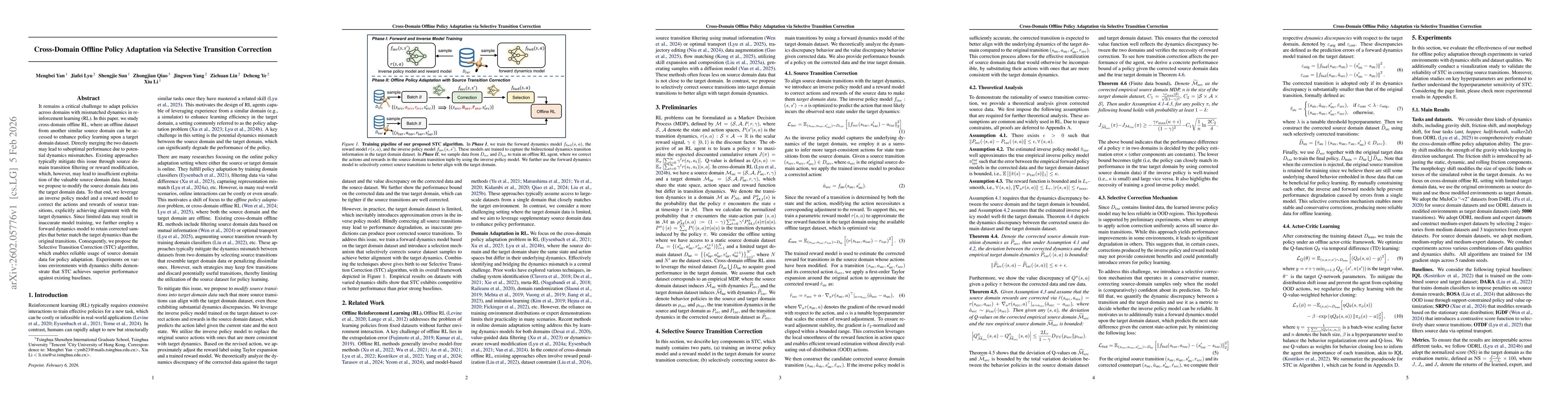 Thumbnail for Cross-Domain Offline Policy Adaptation via Selective Transition Correction