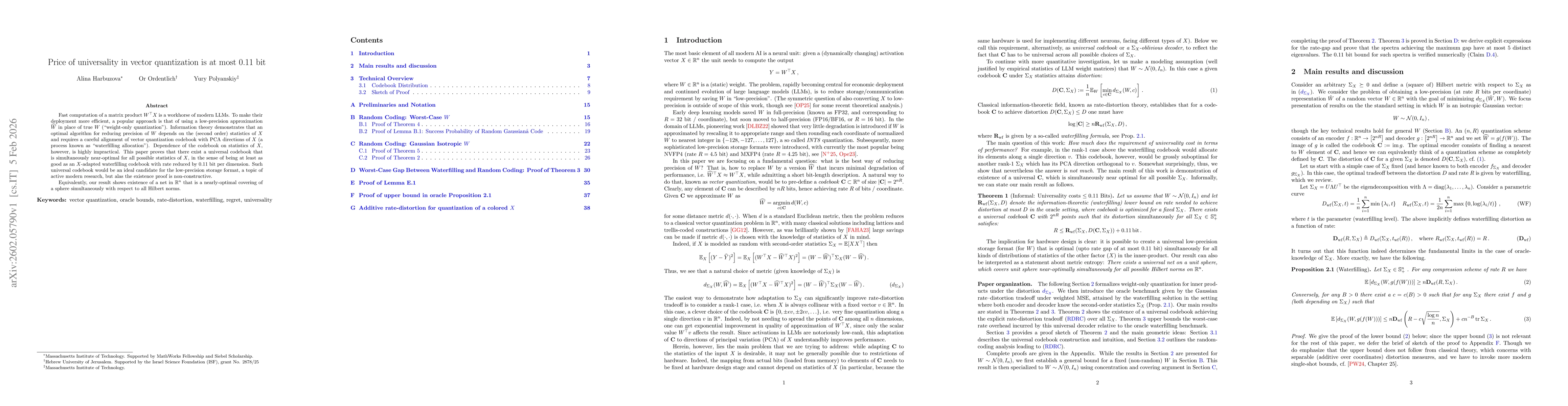 Thumbnail for Price of universality in vector quantization is at most 0.11 bit