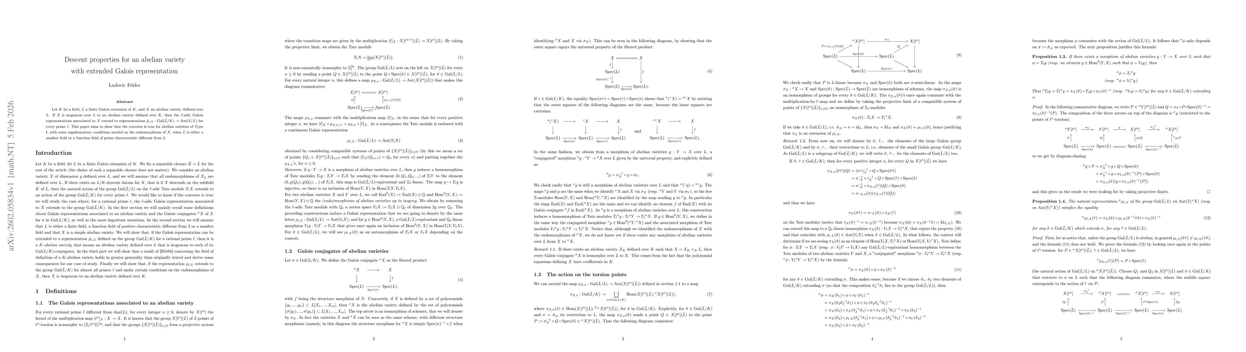 Thumbnail for Descent properties for an abelian variety with extended Galois representation