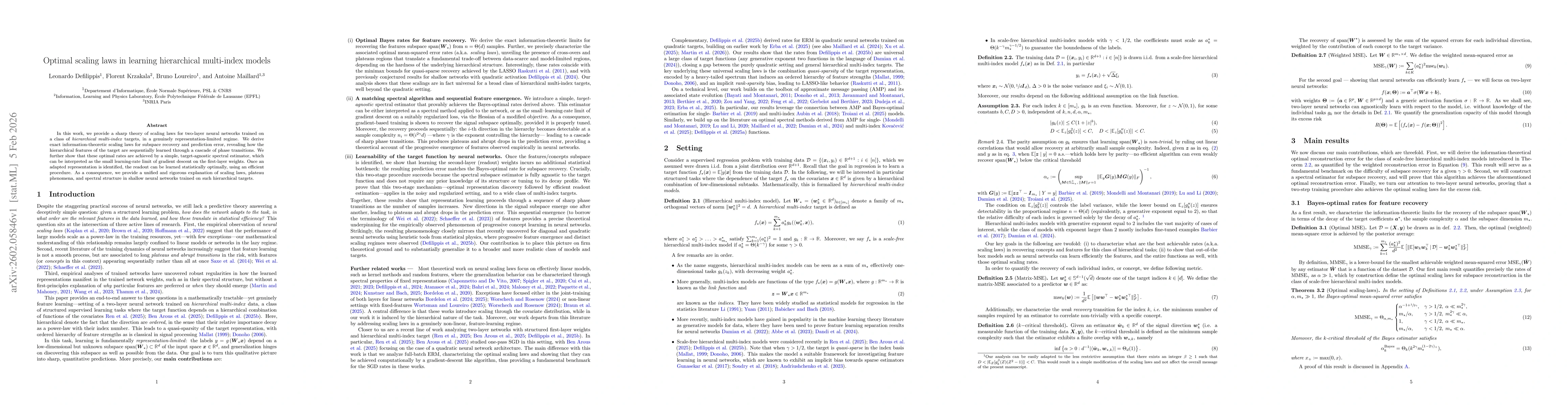 Thumbnail for Optimal scaling laws in learning hierarchical multi-index models
