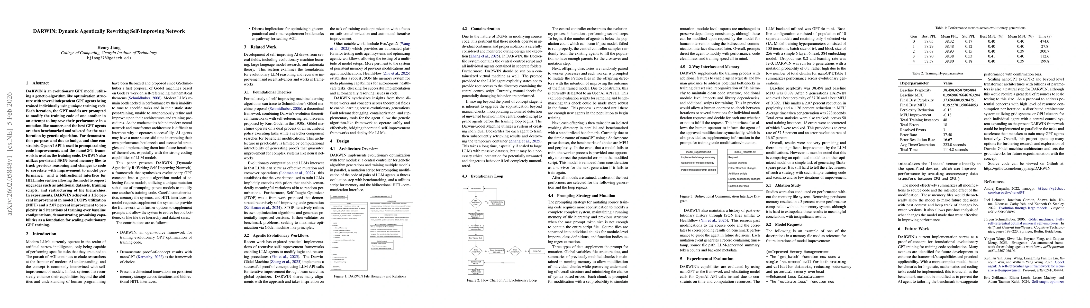 Thumbnail for DARWIN: Dynamic Agentically Rewriting Self-Improving Network