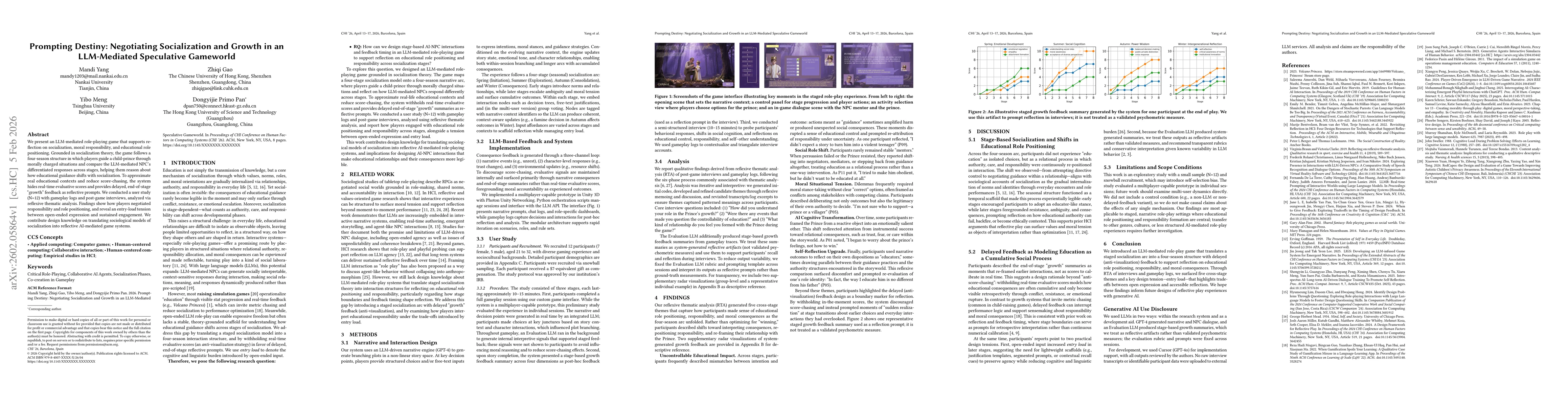 Thumbnail for Prompting Destiny: Negotiating Socialization and Growth in an LLM-Mediated Speculative Gameworld