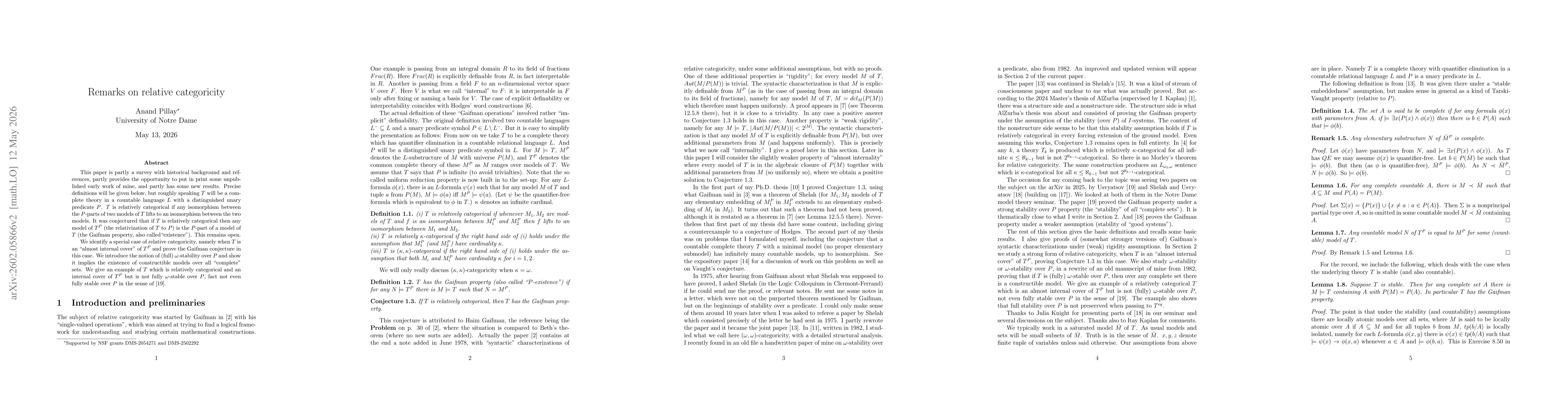 Thumbnail for Remarks on relative categoricity