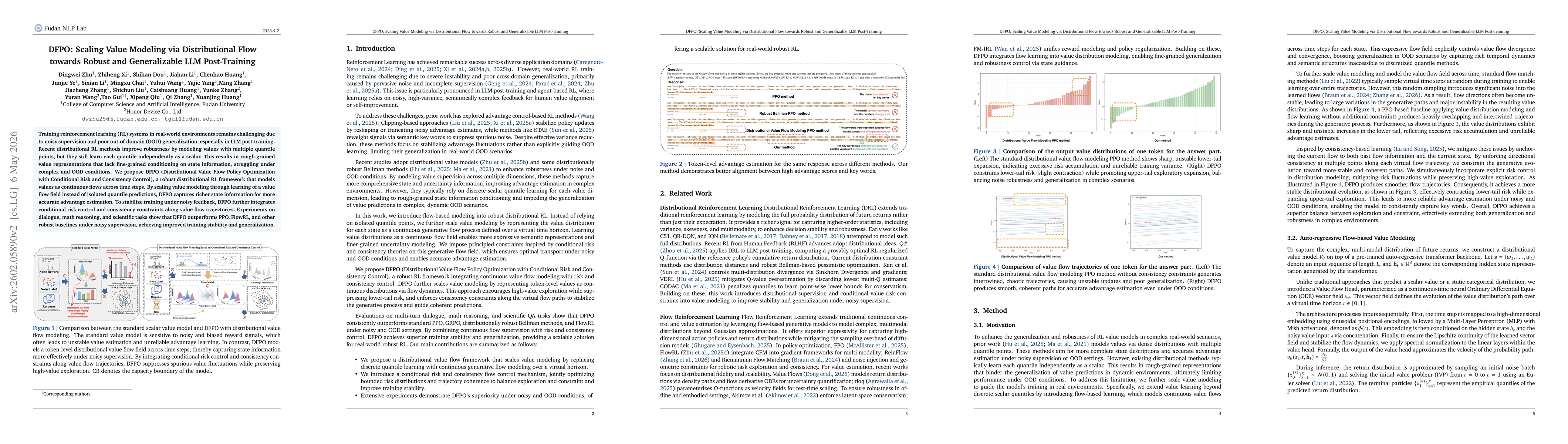 Thumbnail for DFPO: Scaling Value Modeling via Distributional Flow towards Robust and Generalizable LLM Post-Training