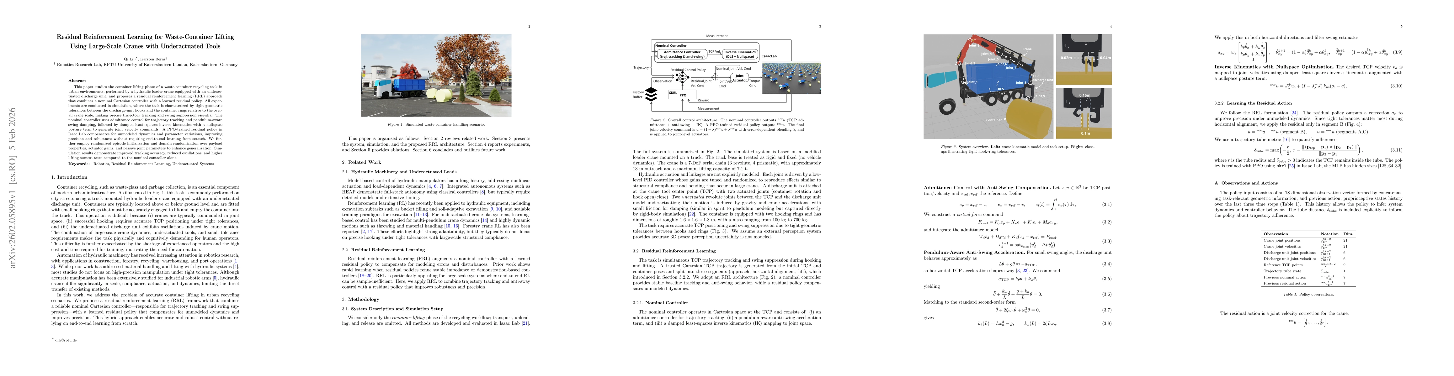Thumbnail for Residual Reinforcement Learning for Waste-Container Lifting Using Large-Scale Cranes with Underactuated Tools