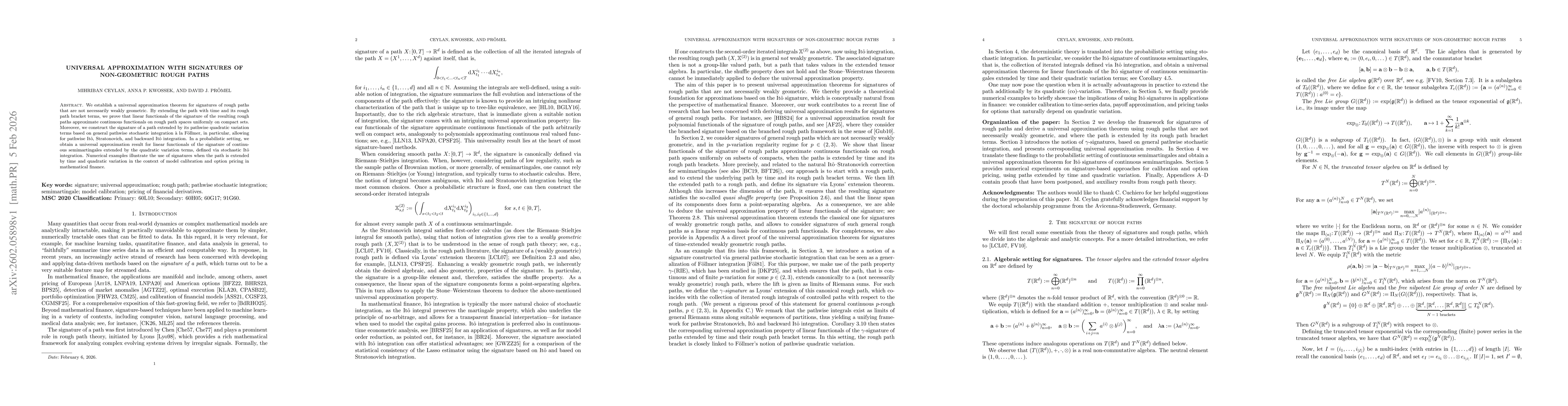 Thumbnail for Universal approximation with signatures of non-geometric rough paths