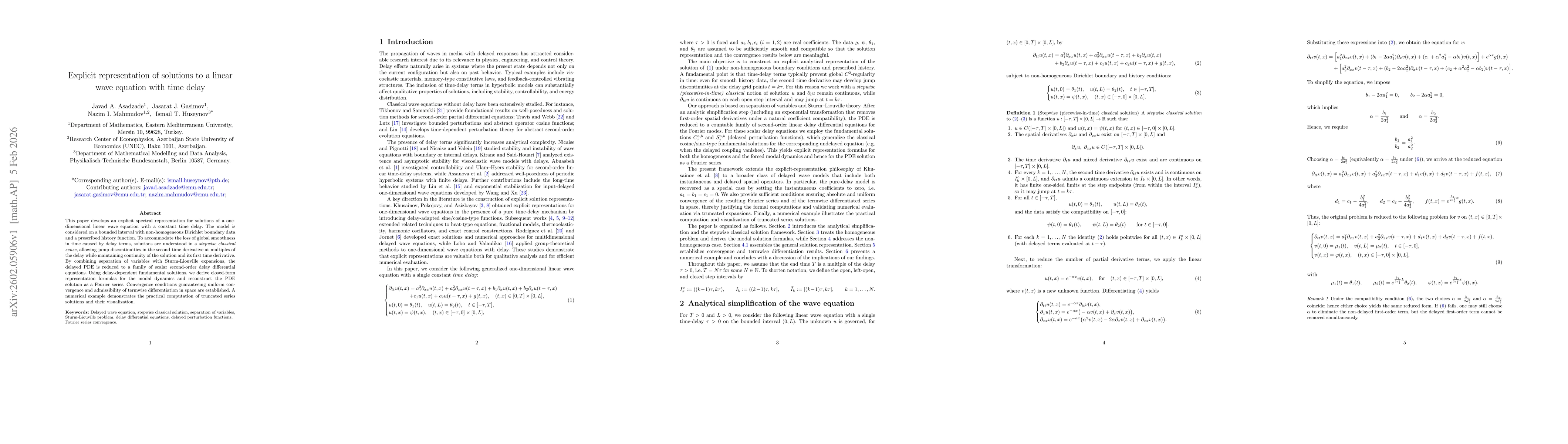 Thumbnail for Explicit representation of solutions to a linear wave equation with time delay