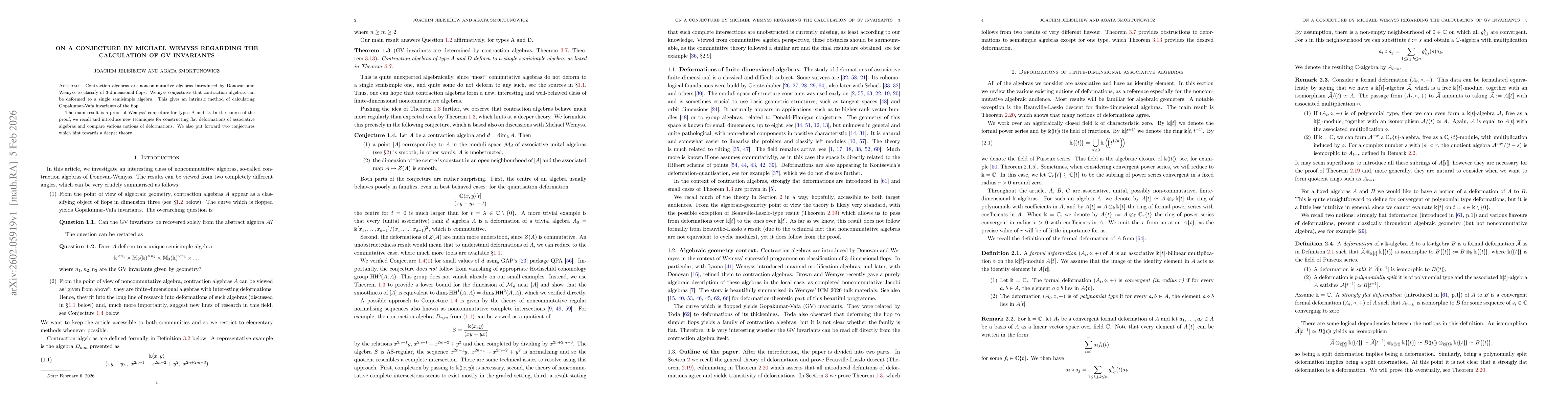 Thumbnail for On a conjecture by Michael Wemyss regarding the calculation of GV invariants
