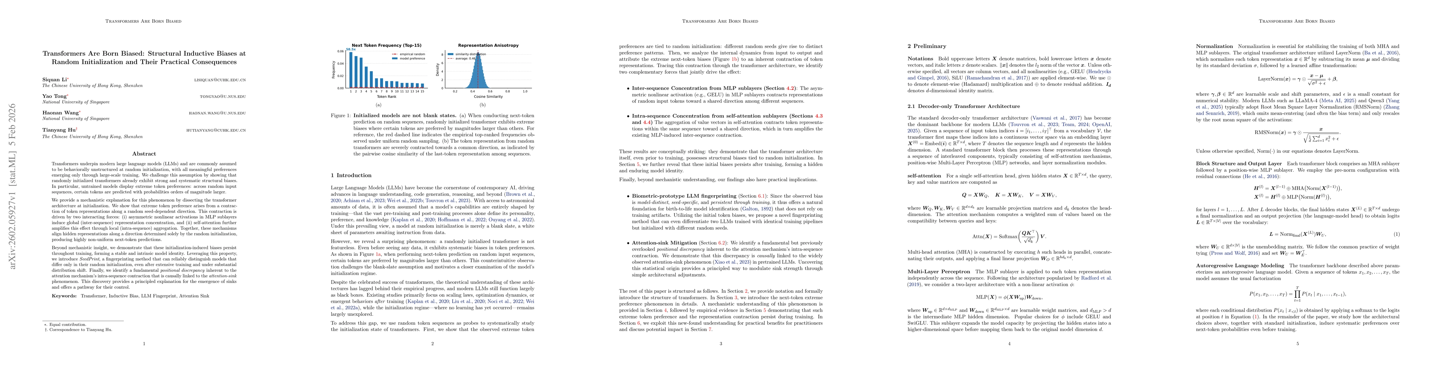 Thumbnail for Transformers Are Born Biased: Structural Inductive Biases at Random Initialization and Their Practical Consequences