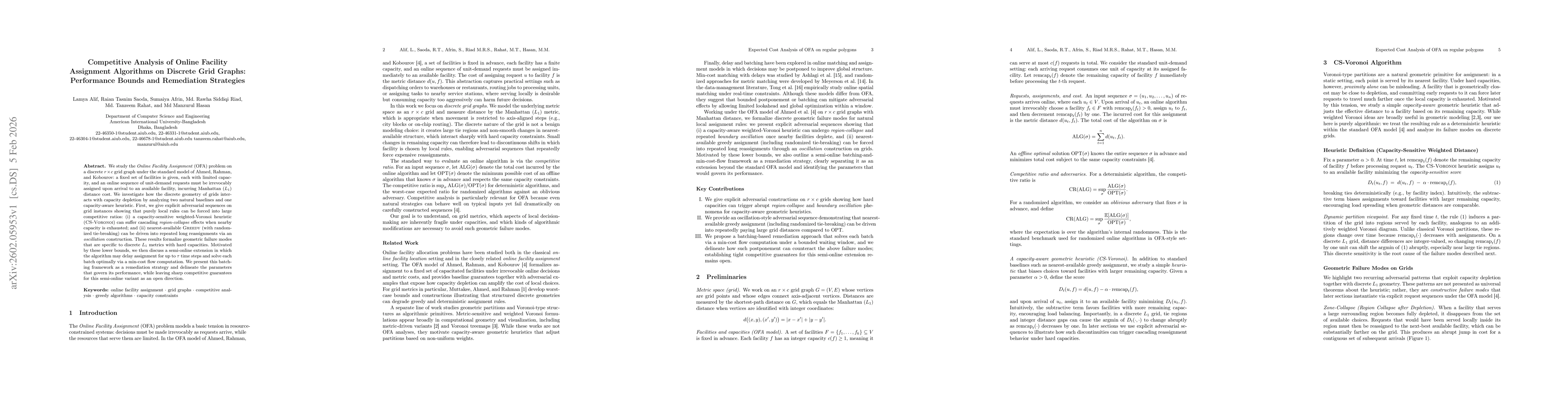 Thumbnail for Competitive Analysis of Online Facility Assignment Algorithms on Discrete Grid Graphs: Performance Bounds and Remediation Strategies