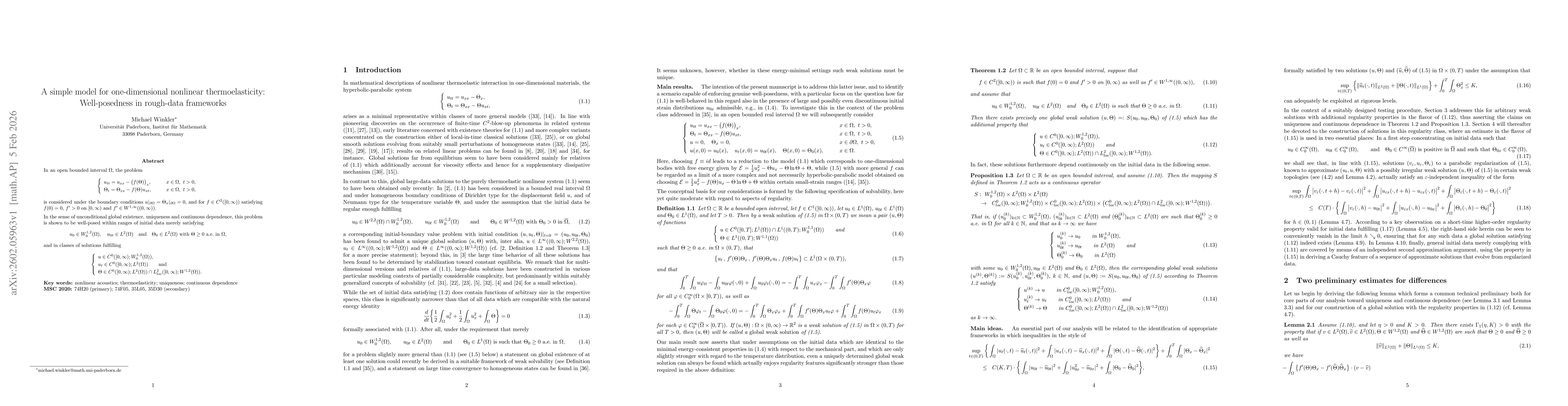 Thumbnail for A simple model for one-dimensional nonlinear thermoelasticity: Well-posedness in rough-data frameworks