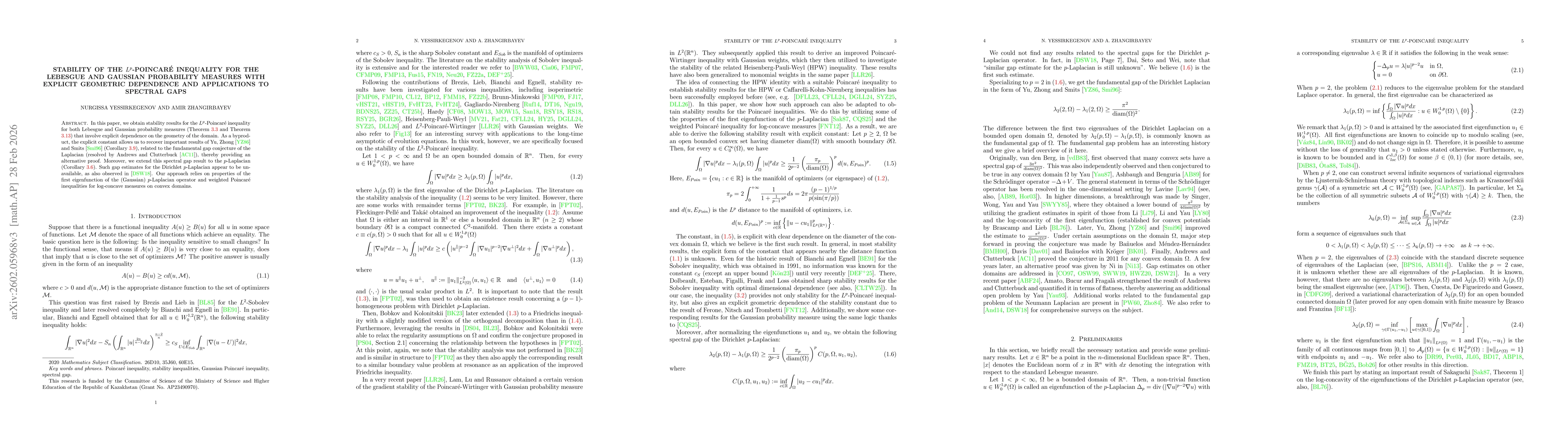 Thumbnail for Stability of the $L^{p}$-Poincaré inequality for the Lebesgue and Gaussian probability measures with explicit geometric dependency