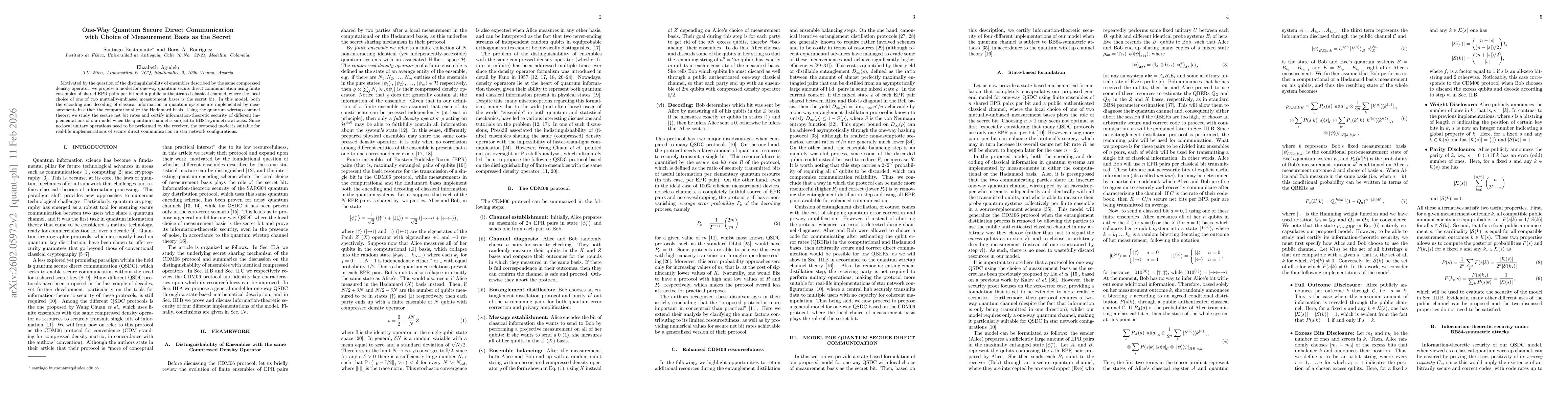 Thumbnail for One-Way Quantum Secure Direct Communication with Choice of Measurement Basis as the Secret