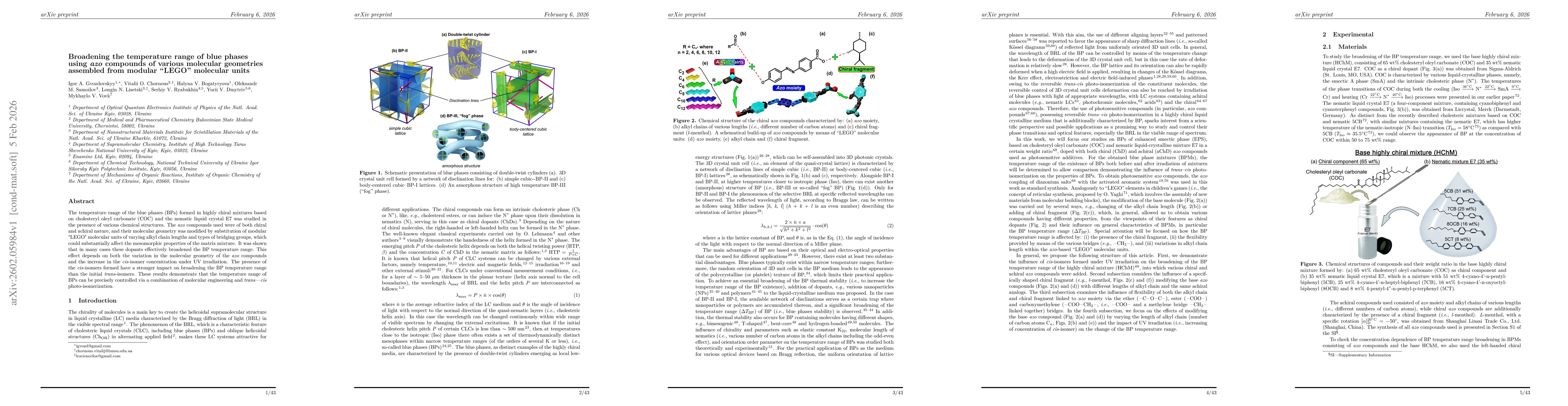 Thumbnail for Broadening the temperature range of blue phases using $azo$ compounds of various molecular geometries assembled from modular "LEGO" molecular units