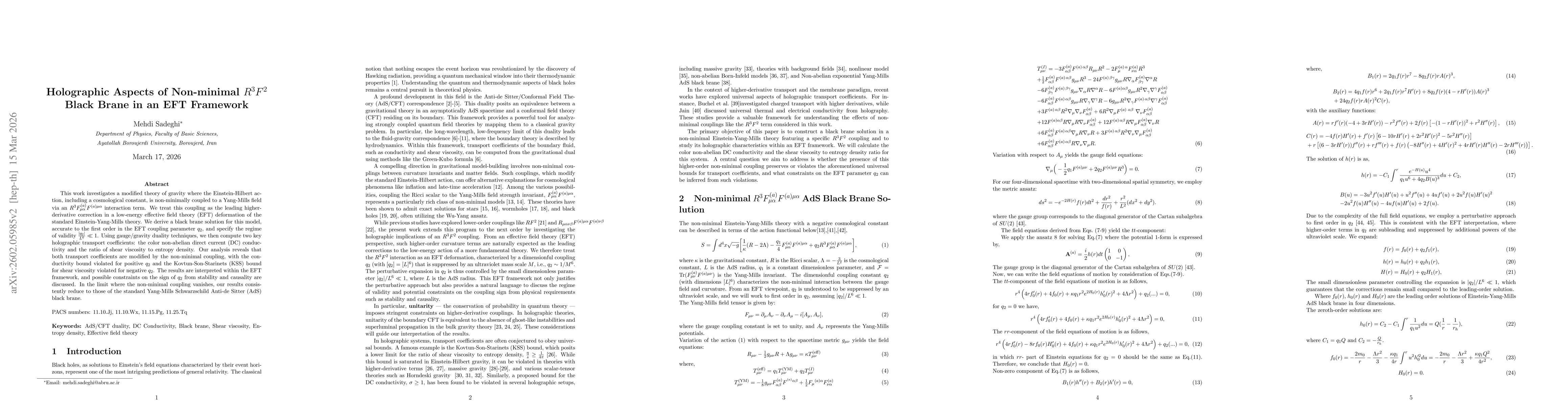 Thumbnail for Holographic Aspects of Non-minimal $R^3 F^{(a)}_{μα}F^{(a)μα} $ Black Brane