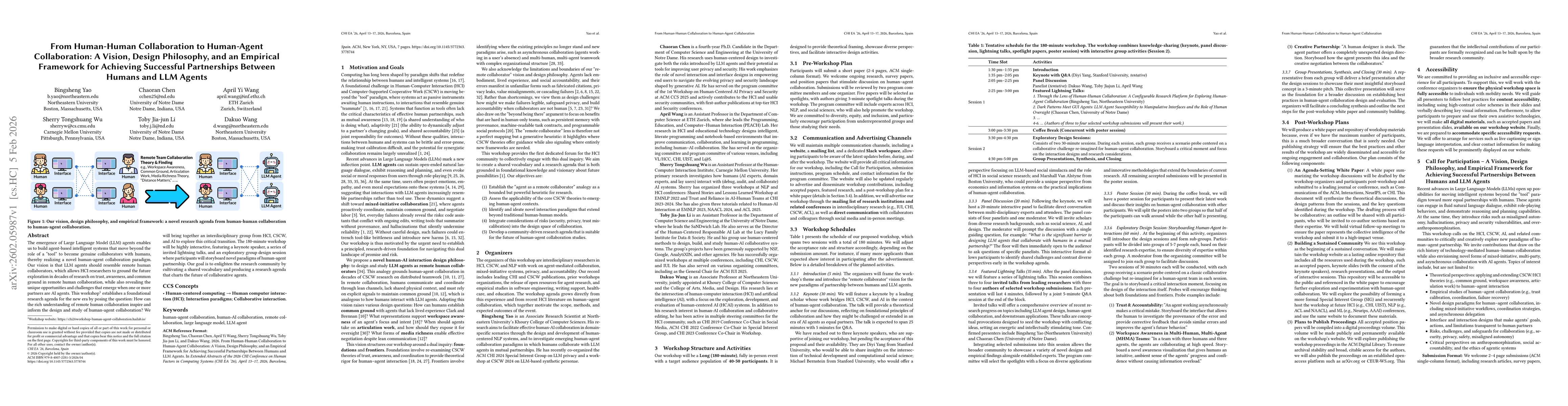 Thumbnail for From Human-Human Collaboration to Human-Agent Collaboration: A Vision, Design Philosophy, and an Empirical Framework for Achieving Successful Partnerships Between Humans and LLM Agents