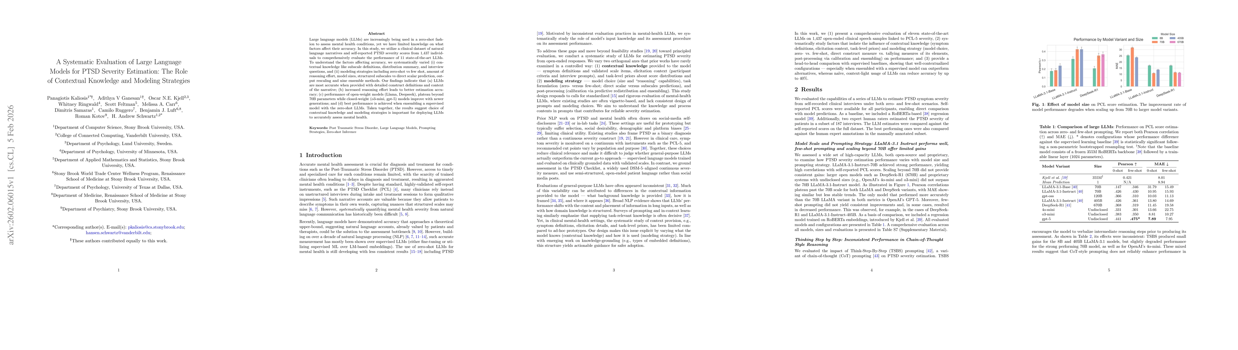 Thumbnail for A Systematic Evaluation of Large Language Models for PTSD Severity Estimation: The Role of Contextual Knowledge and Modeling Strategies