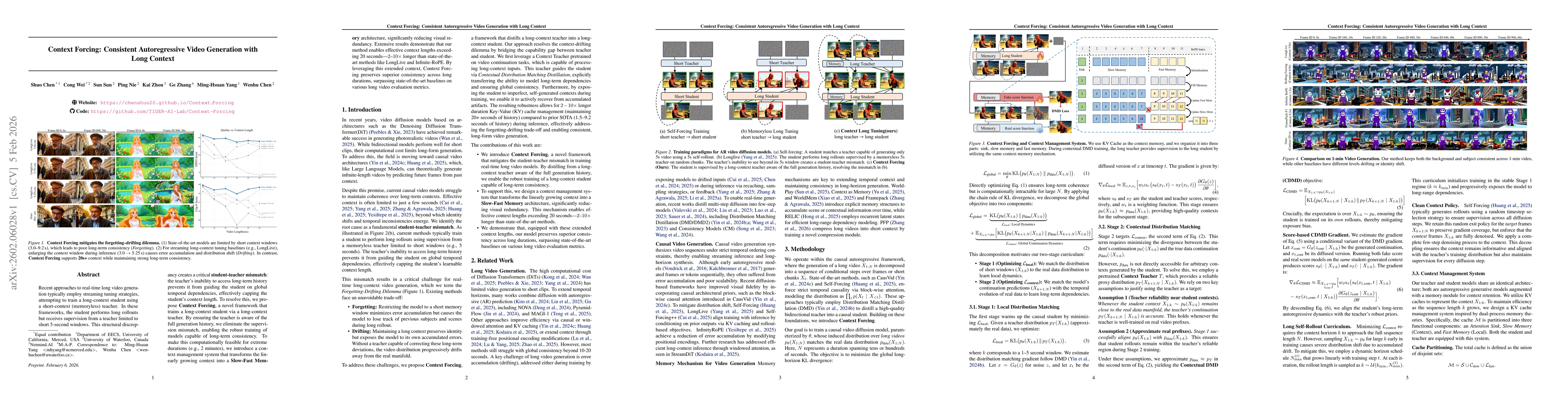 Thumbnail for Context Forcing: Consistent Autoregressive Video Generation with Long Context