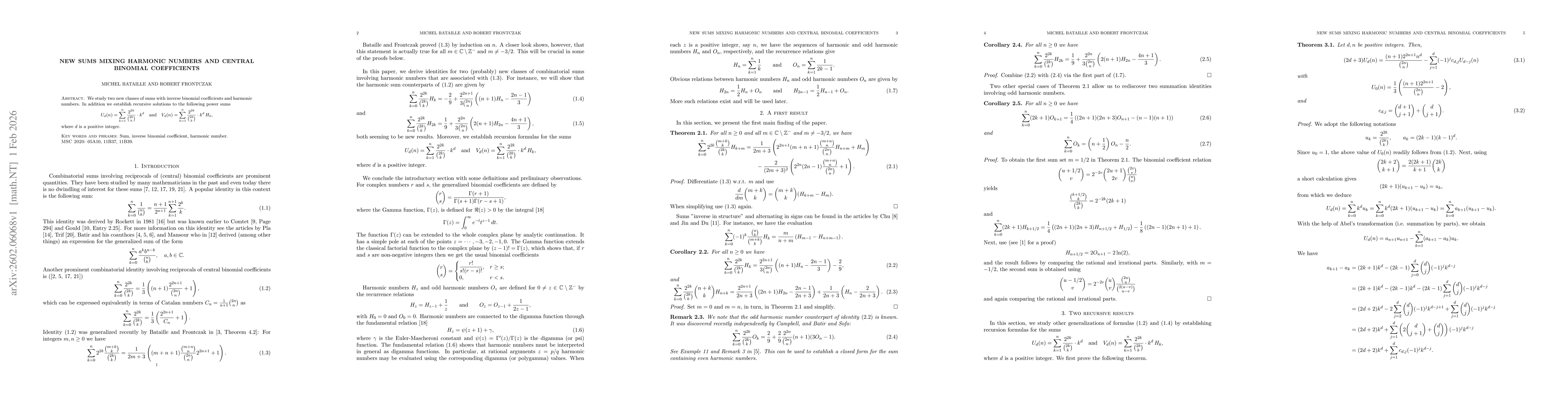 Thumbnail for New sums mixing harmonic numbers and central binomial coefficients