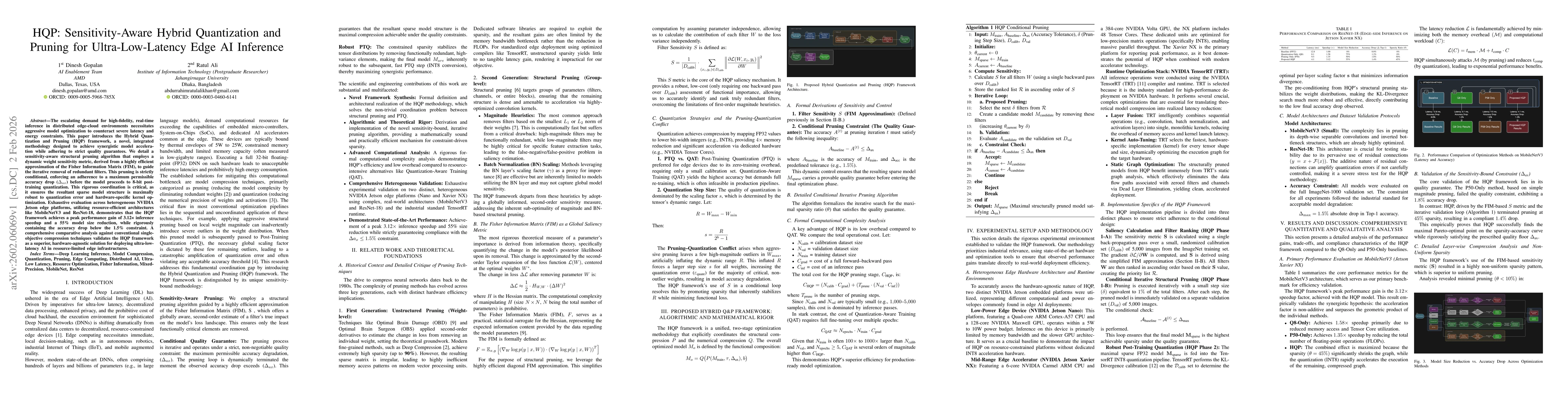 Thumbnail for HQP: Sensitivity-Aware Hybrid Quantization and Pruning for Ultra-Low-Latency Edge AI Inference