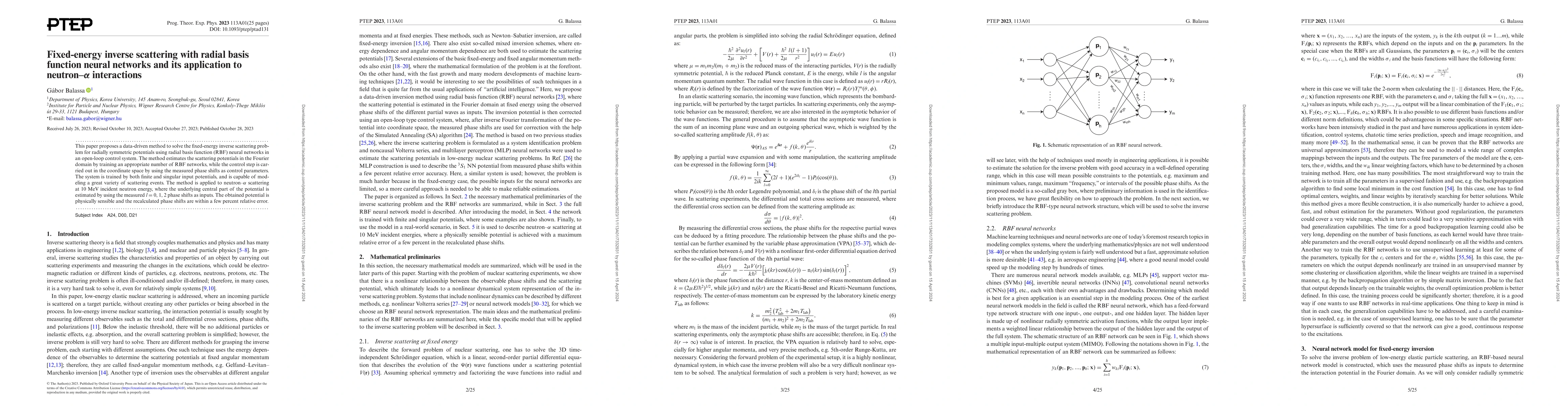 Thumbnail for Fixed-energy inverse scattering with radial basis function neural networks and its application to neutron-alpha interactions