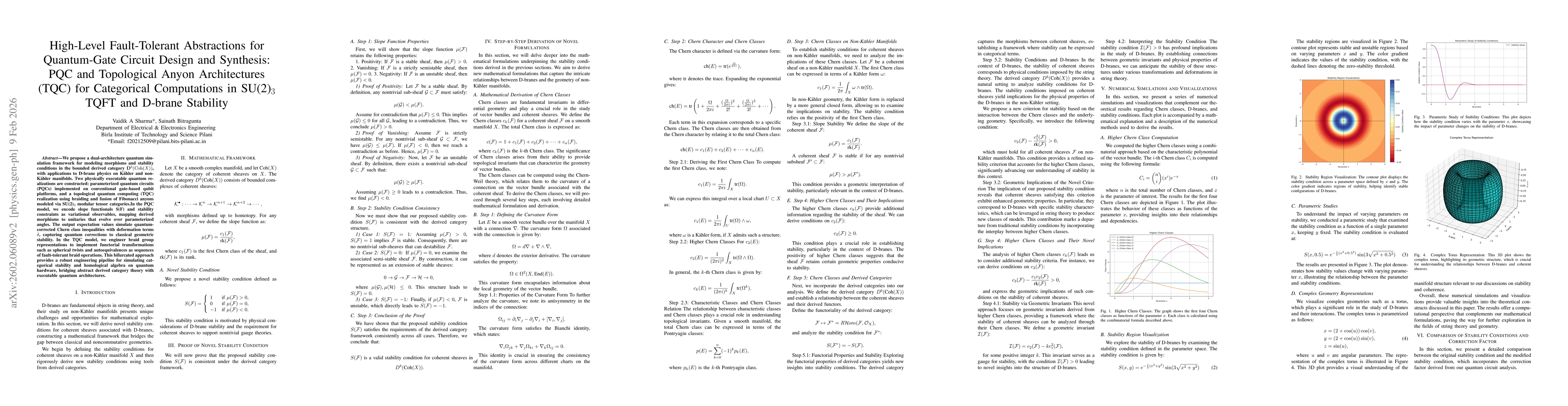Thumbnail for High-Level Fault-Tolerant Abstractions for Quantum-Gate Circuit Design and Synthesis: PQC and Topological Anyon Architectures (TQC) for Categorical Computations in SU(2)_3 TQFT and D-brane Stability