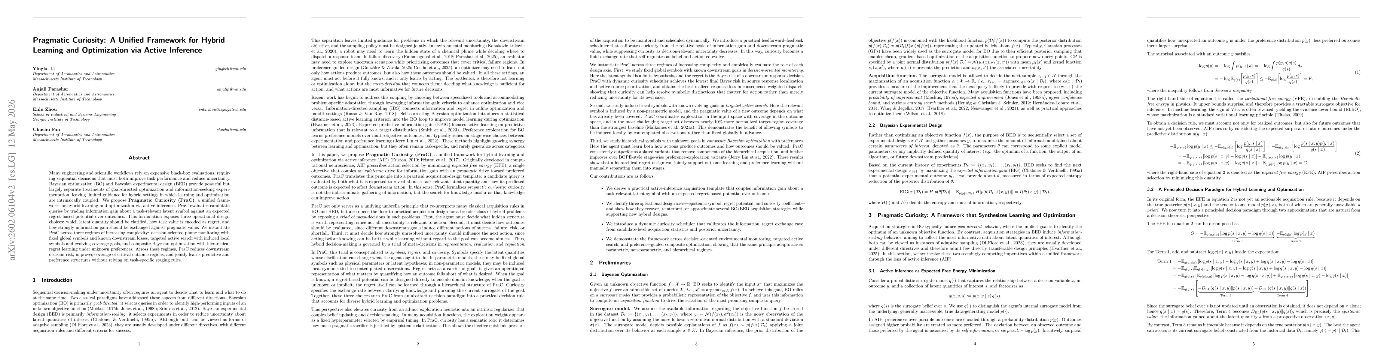 Thumbnail for Pragmatic Curiosity: A Hybrid Learning-Optimization Paradigm via Active Inference