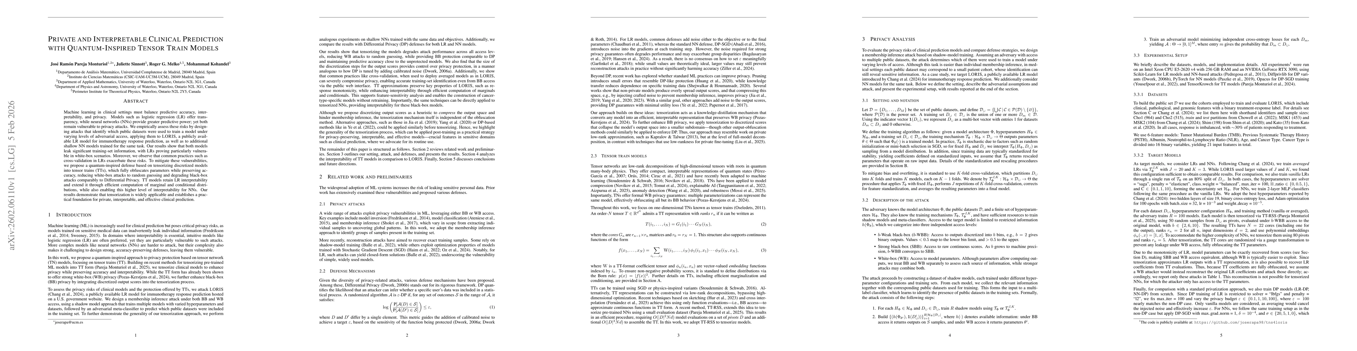 Thumbnail for Private and interpretable clinical prediction with quantum-inspired tensor train models