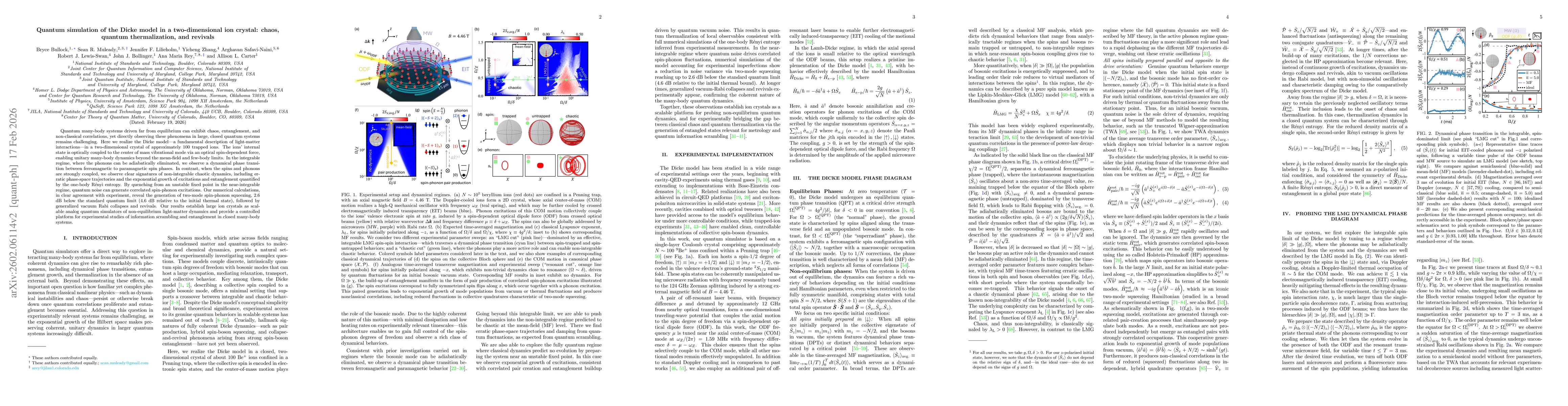 Thumbnail for Quantum simulation of the Dicke model in a two-dimensional ion crystal: chaos, quantum thermalization, and revivals