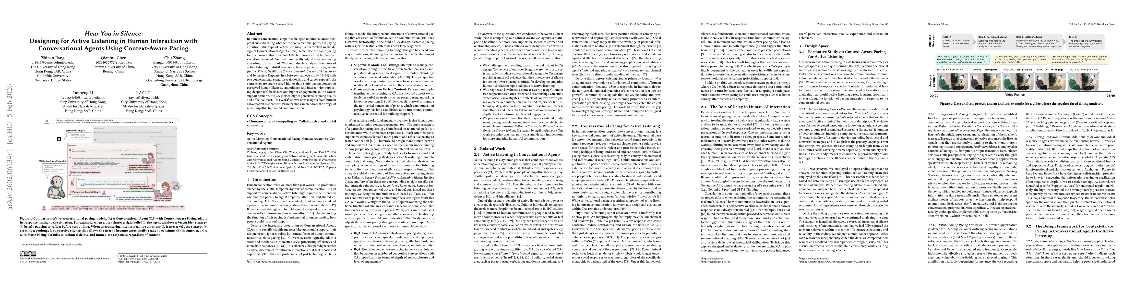 Thumbnail for Hear You in Silence: Designing for Active Listening in Human Interaction with Conversational Agents Using Context-Aware Pacing