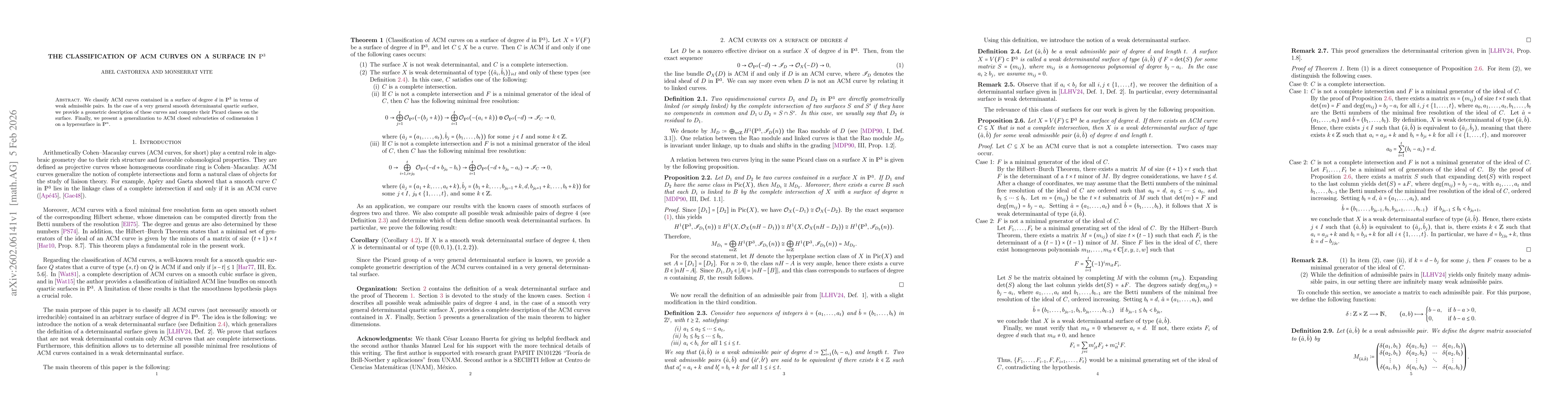 Thumbnail for The classification of ACM curves on a surface in $\mathbb{P}^{3}$