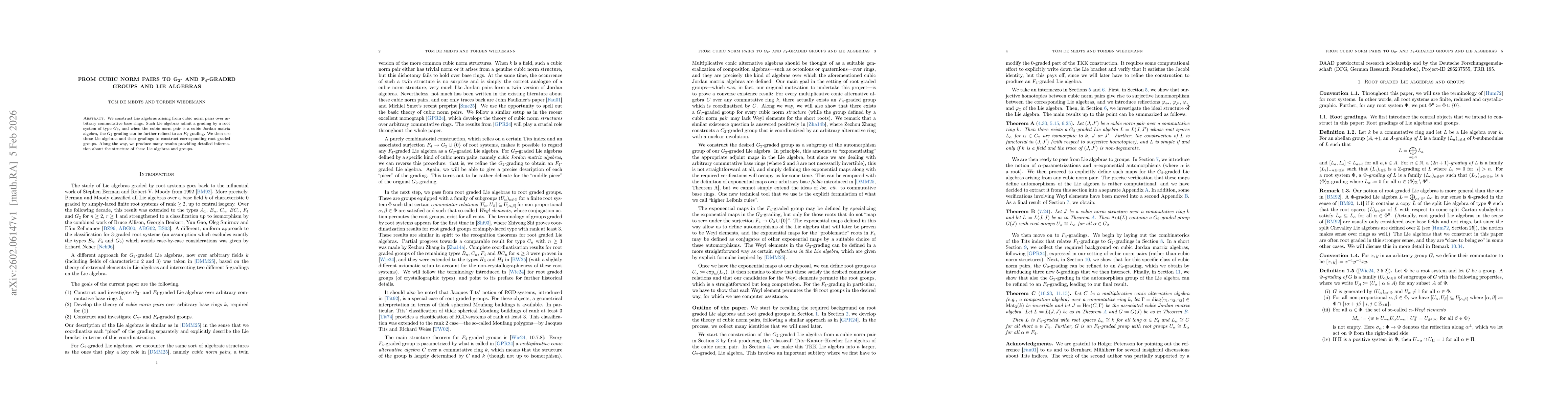 Thumbnail for From cubic norm pairs to $G_2$- and $F_4$-graded groups and Lie algebras