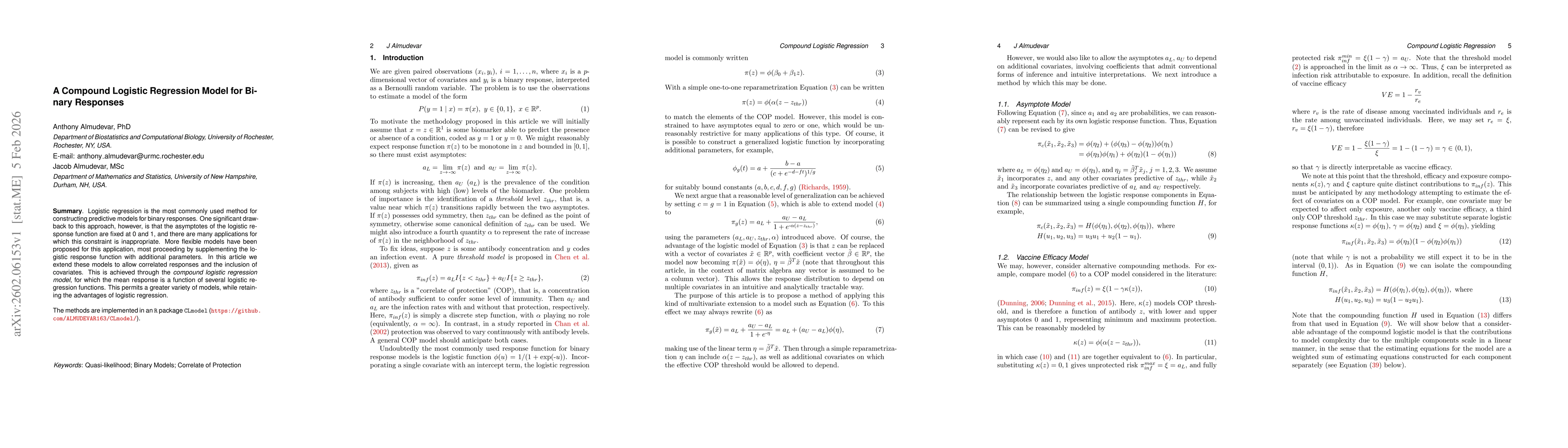 Thumbnail for A Compound Logistic Regression Model for Binary Responses