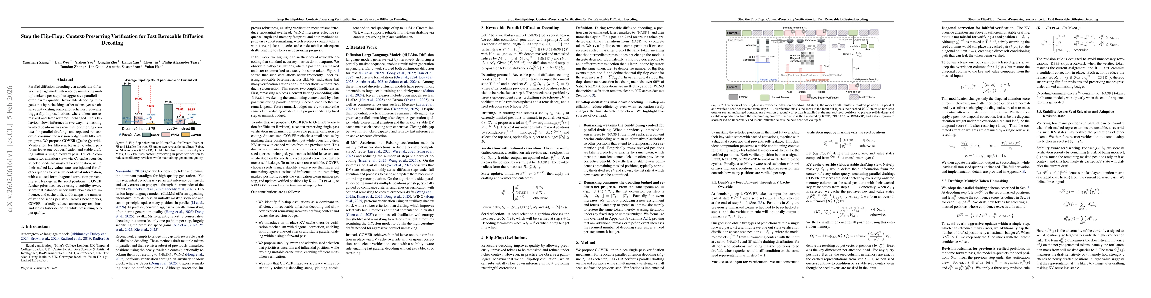 Thumbnail for Stop the Flip-Flop: Context-Preserving Verification for Fast Revocable Diffusion Decoding