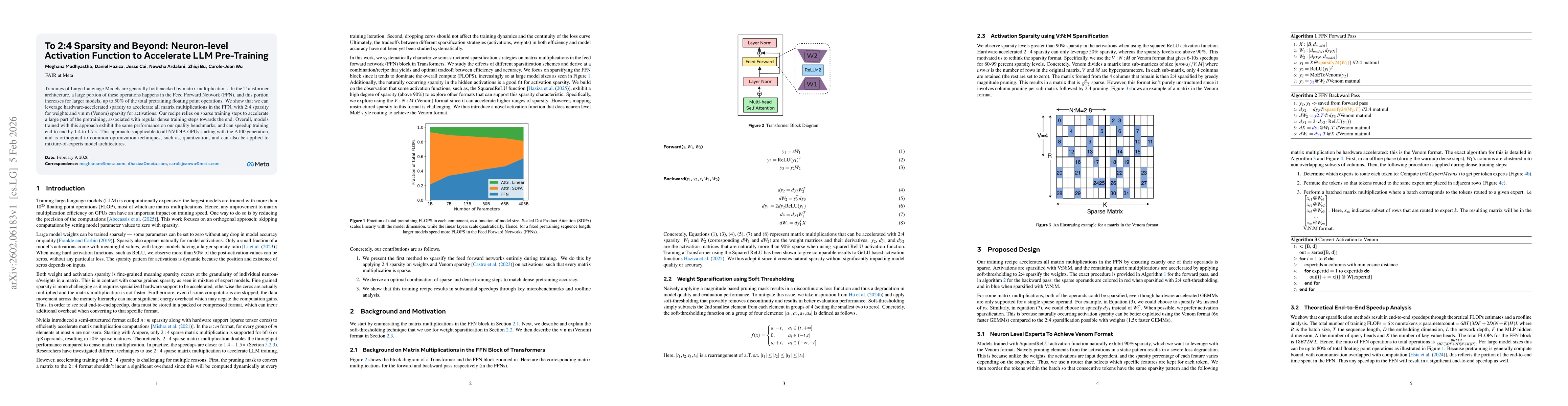 Thumbnail for To 2:4 Sparsity and Beyond: Neuron-level Activation Function to Accelerate LLM Pre-Training