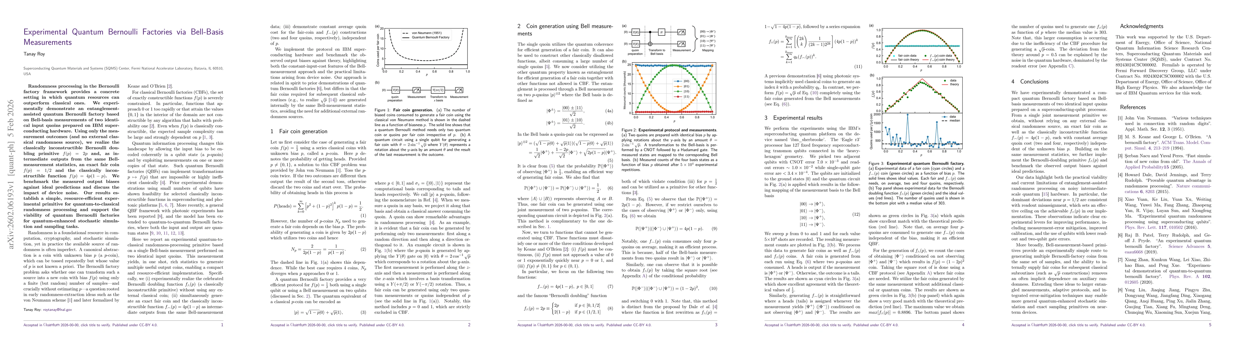 Thumbnail for Experimental Quantum Bernoulli Factories via Bell-Basis Measurements